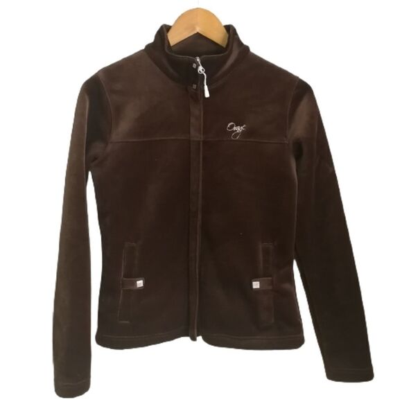 ORAGE Brown Soft Velvet Athleisure Athletic Zipper Front Fleece Jacket Small - Picture 1 of 14